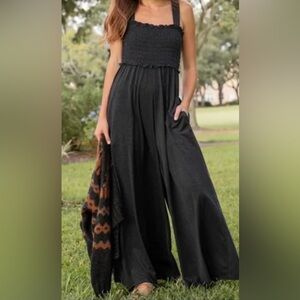 NATURAL LIFE Black Halter Jumpsuit wide leg jumpsuit size M boho loose comfy